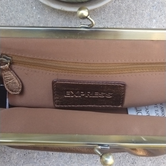 NWT EXPRESS genuine leather clutch purse, brown bronze - Picture 7 of 11
